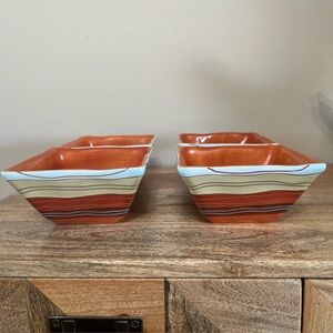 Pier 1 Vintage (4) Set of Four Canon Striped Square 6” Bowls in Orange
